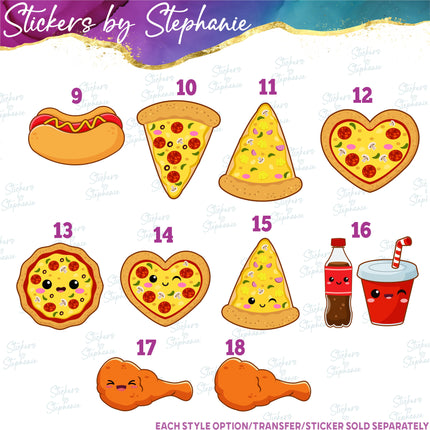 (s02-125) Kawaii Fast Food Hamburger Pizza Graphic Iron-On Transfer or Sticker