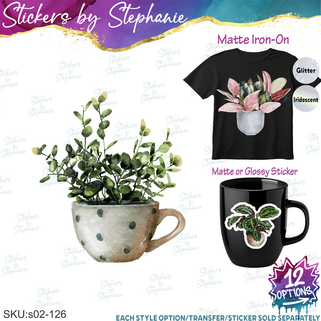 (s02-126) Plants Houseplants Watercolor Graphic Iron-On Transfer or Sticker