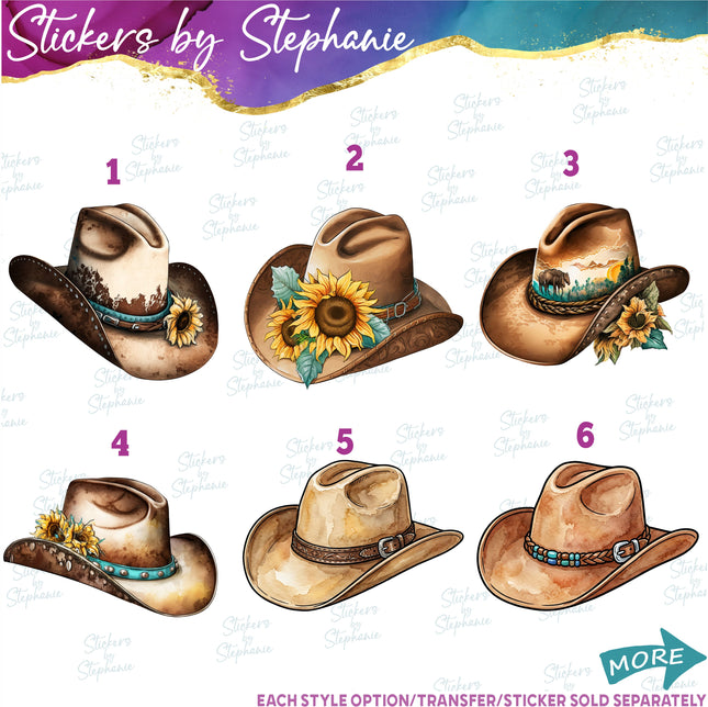 (s02-127) Cowboy Hat Graphic Iron-On Transfer or Sticker or Sticker