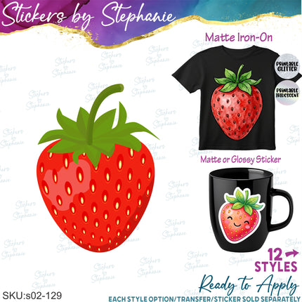 (s02-129) Strawberry Strawberries Illustrated Graphic Iron-On Transfer or Sticker