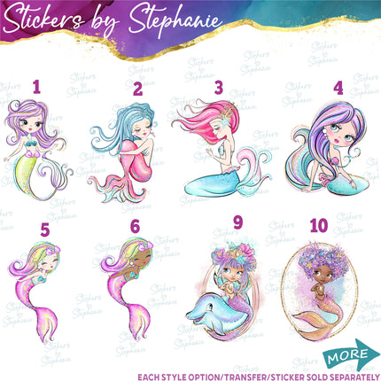 (s02-013) Mermaid Illustrated Graphic Iron-On Transfer or Sticker