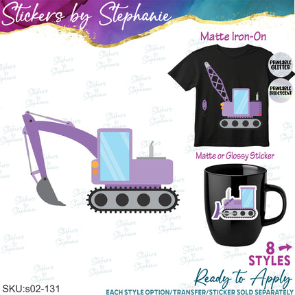 (s02-131) Purple Construction Vehicles Graphic Iron-On Transfer or Sticker