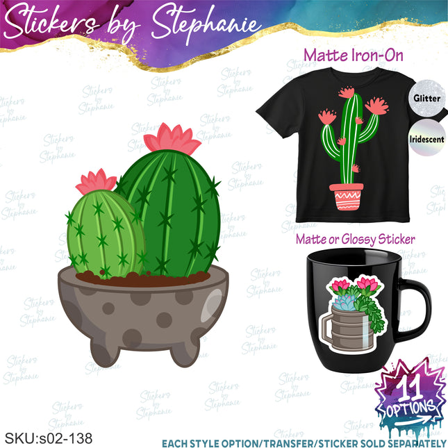 (s02-138) Cactus Succulents Illustrated Graphic Iron-On Transfer or Sticker