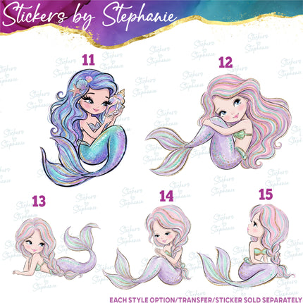 (s02-013) Mermaid Illustrated Graphic Iron-On Transfer or Sticker