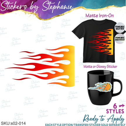 (s02-014) Flames Fire Graphic Iron-On Transfer or Sticker