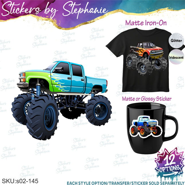 (s02-145) Monster Truck Graphic Iron-On Transfer or Sticker