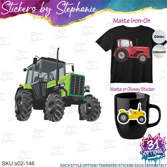 (s02-146) Farm Tractor Blue Green Red Yellow Graphic Iron-On Transfer or Sticker