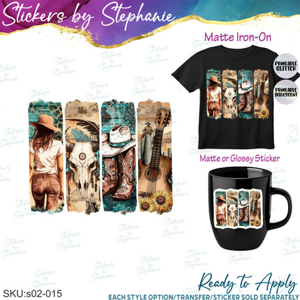 (s02-015) Country Western Brushstroke Graphic Iron-On Transfer or Sticker