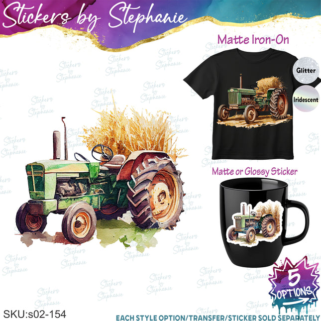 (s02-154) Farm Tractor Watercolor Graphic Iron-On Transfer or Sticker