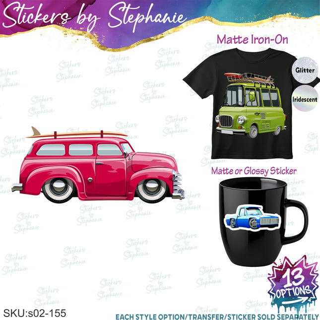 (s02-155) Cars Trucks Illustrated Graphic Iron-On Transfer or Sticker