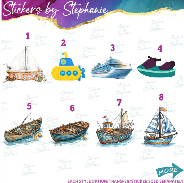 (s02-156) Sailboat Submarine Cruise Ship Graphic Iron-On Transfer or Sticker