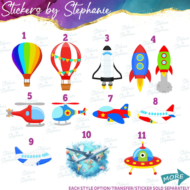(s02-157) Hot Air Balloon Space Shuttle Plane Graphic Iron-On Transfer or Sticker