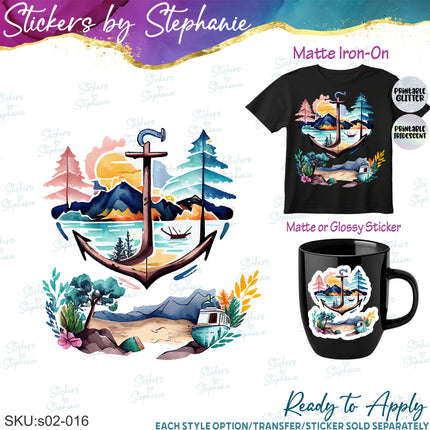 (s02-016) Anchor Lake Watercolor Graphic Iron-On Transfer or Sticker