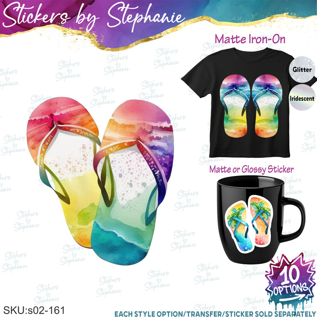 (s02-161) Flip Flops Graphic Iron-On Transfer or Sticker