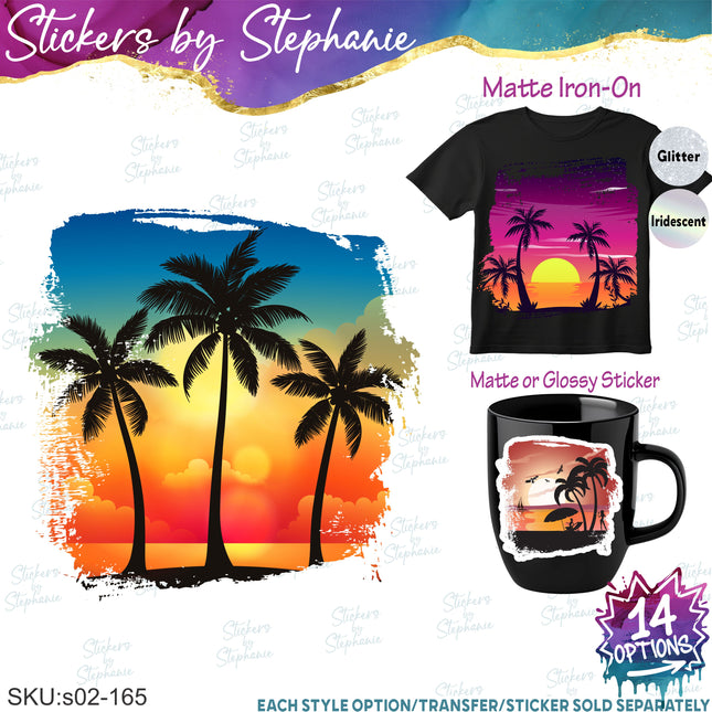 (s02-165) Sunset Beach Landscape Graphic Iron-On Transfer or Sticker