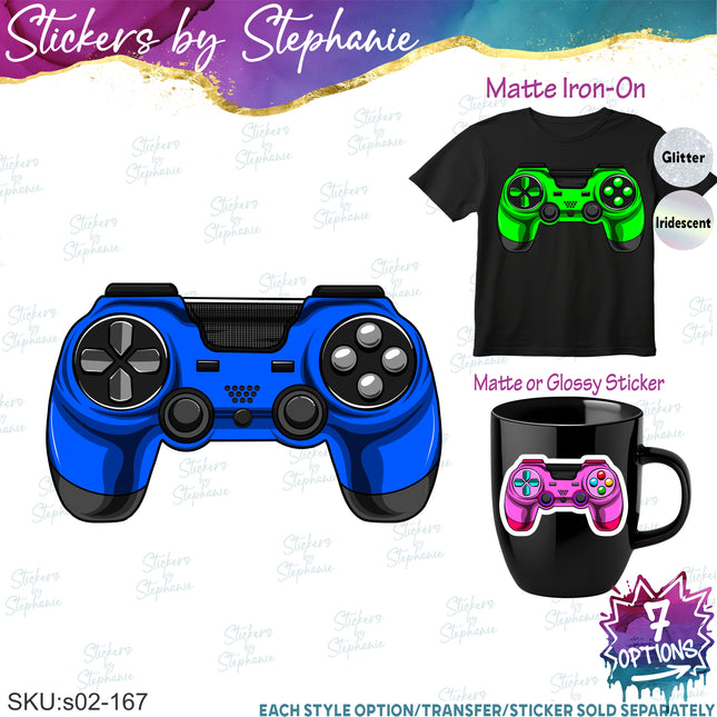 (s02-167) Video Game Controller Graphic Iron-On Transfer or Sticker