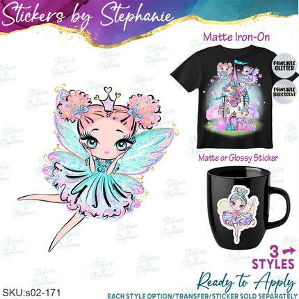 (s02-171) Fairy Castle Fairies Graphic Iron-On Transfer or Sticker