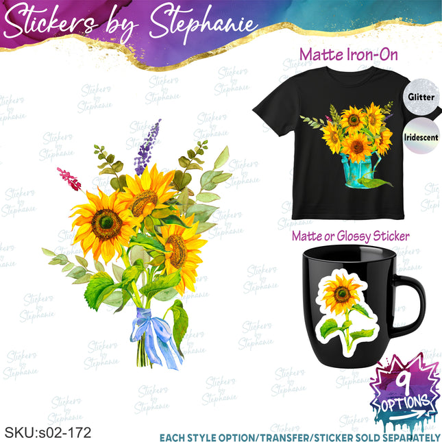 (s02-172) Sunflowers Sunflower Bouquet Graphic Iron-On Transfer or Sticker