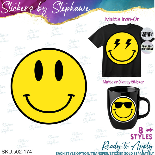 (s02-174) Emoji Smiley Face Graphic Iron-On Transfer