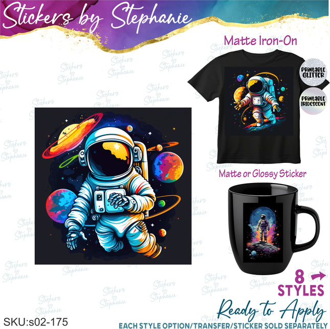 (s02-175) Astronaut Space Graphic Iron-On Transfer