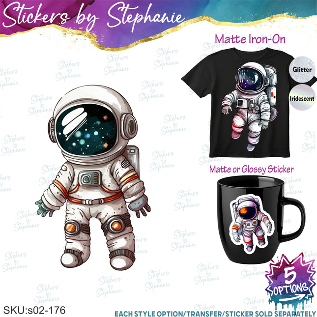 (s02-176) Astronaut Illustrated Graphic Iron-On Transfer or Sticker
