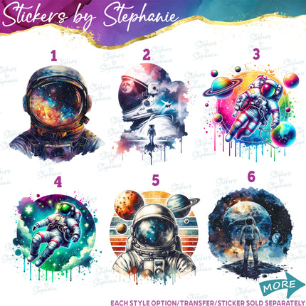 (s02-178) Astronaut Galaxy Space Watercolor Graphic Iron-On Transfer or Sticker