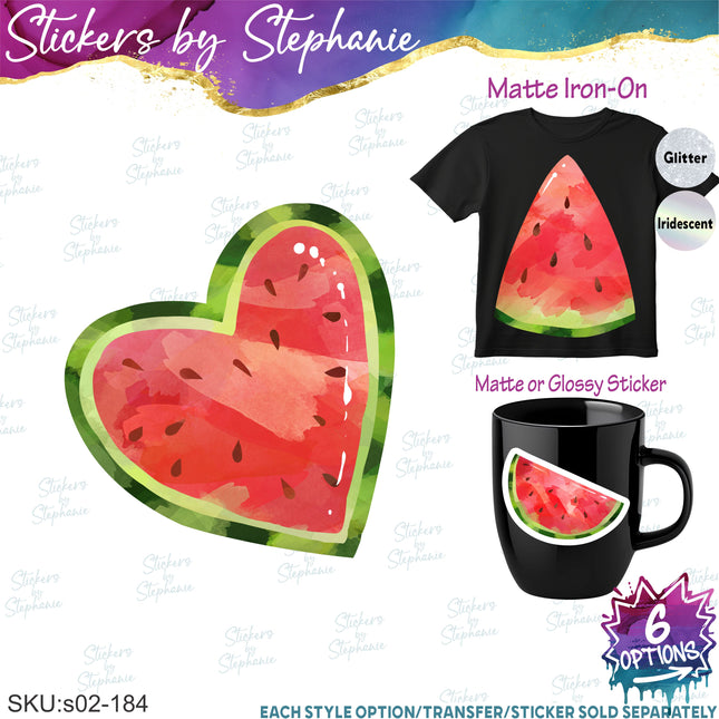 (s02-184) Red Half Quarter Slice Heart Illustrated Graphic Iron-On Transfer or Sticker