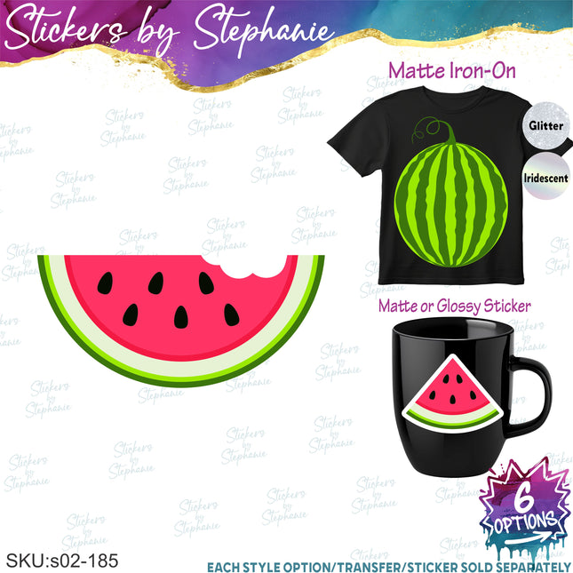 (s02-185) Red Half Quarter Slice Whole Illustrated Graphic Iron-On Transfer or Sticker
