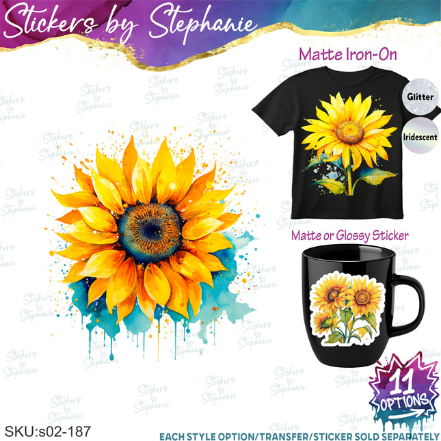 (s02-187) Sunflowers Watercolor Graphic Iron-On Transfer or Sticker