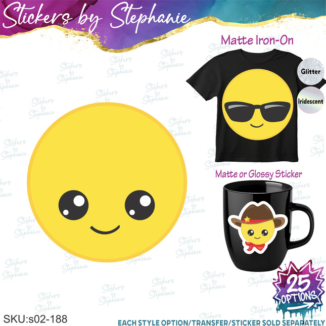 (s02-188) Emoji Smiley Face Character Graphic Iron-On Transfer or Sticker