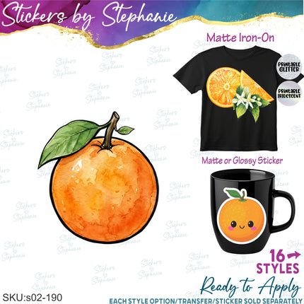 (s02-190) Orange Fruit Oranges Graphic Iron-On Transfer or Sticker