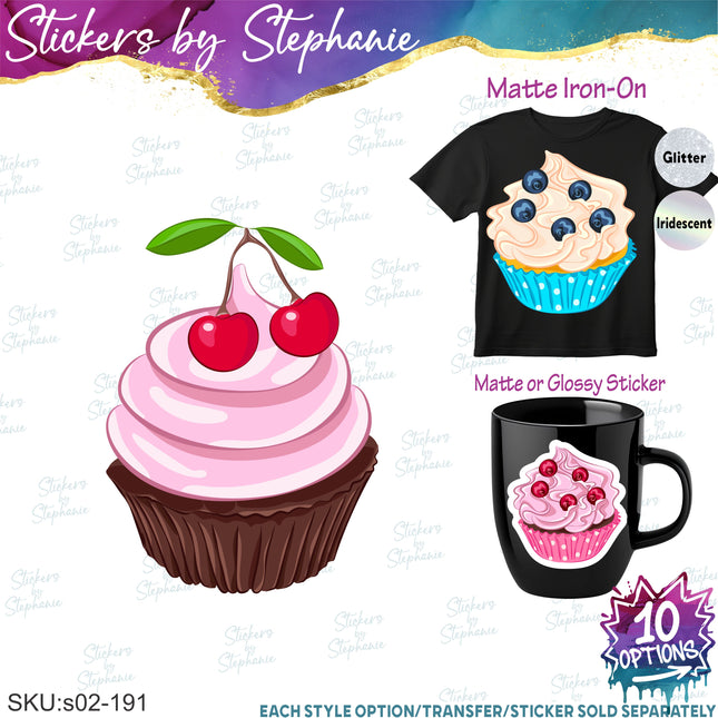 (s02-191) Cupcake Fruit Illustrated Graphic Iron-On Transfer or Sticker