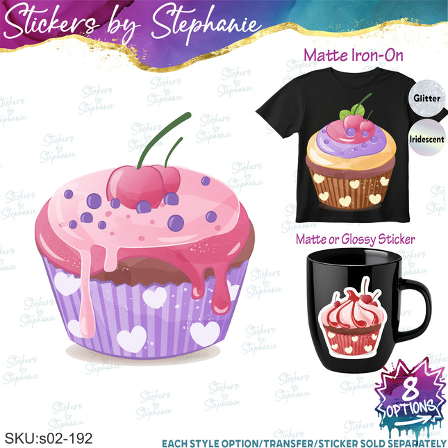 (s02-192) Cupcake Illustrated Graphic Iron-On Transfer or Sticker
