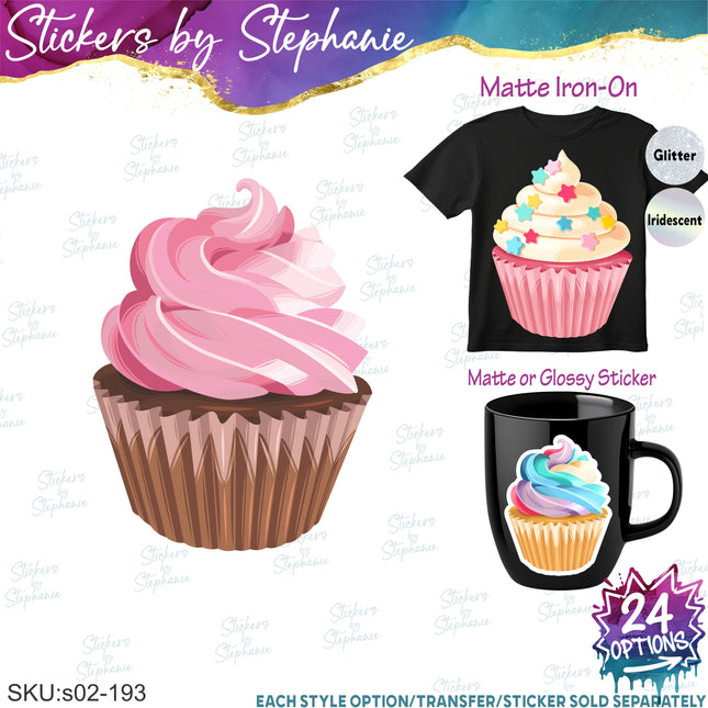 (s02-193) Cupcake Cupcakes Illustrated Graphic Iron-On Transfer or Sticker
