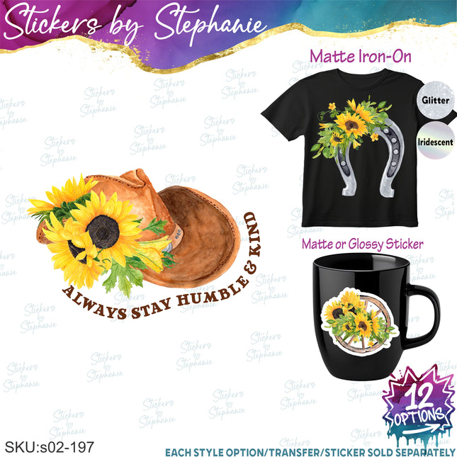 (s02-197) Sunflowers Country Western Graphic Iron-On Transfer or Sticker