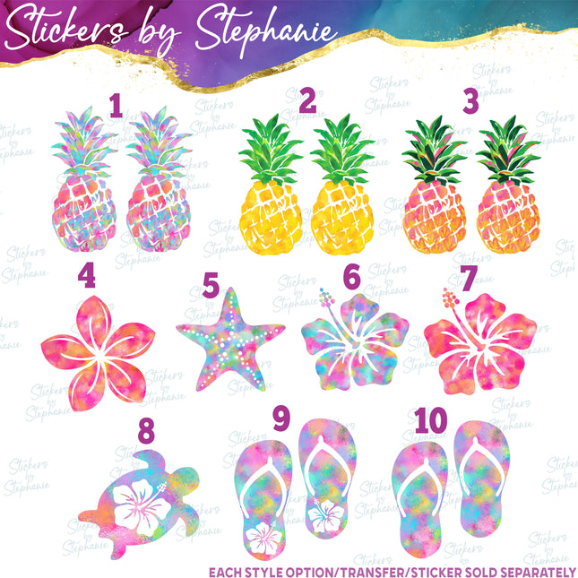 (s02-001) Tropical Hibiscus Flower Pineapple Flip Flops Graphic Iron-On Transfer