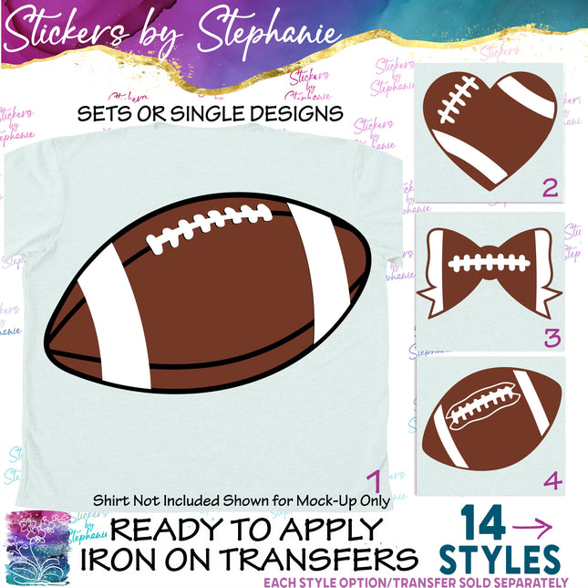 (s02-361) Football Ball Heart Bow Iron-On Transfer