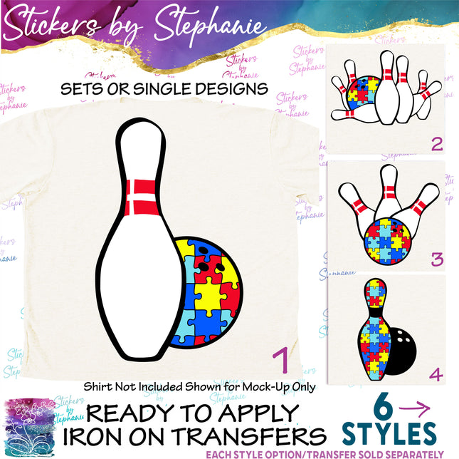 (s02-374) Bowling Ball Pins Autism Puzzle Iron-On Transfer