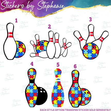 (s01-057) Bowling Ball Pins Autism Puzzle Iron-On Transfer