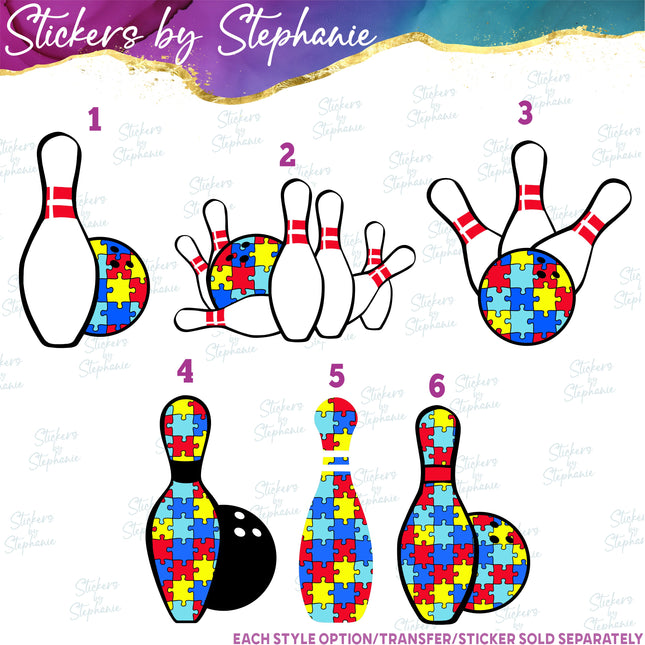 (s02-374) Bowling Ball Pins Autism Puzzle Iron-On Transfer