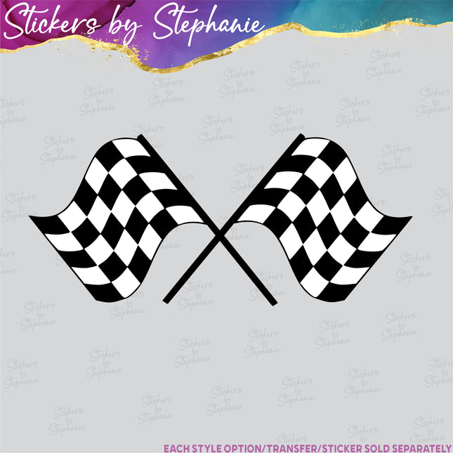 (s02-375) Checkered Flag Racing Race Iron-On Transfer or Sticker
