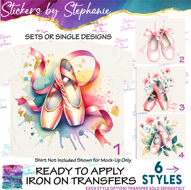 (s02-381) Ballet Ballerina Slippers Watercolor Iron-On Transfer or Sticker