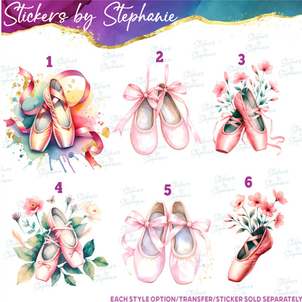 (s02-381) Ballet Ballerina Slippers Watercolor Iron-On Transfer or Sticker