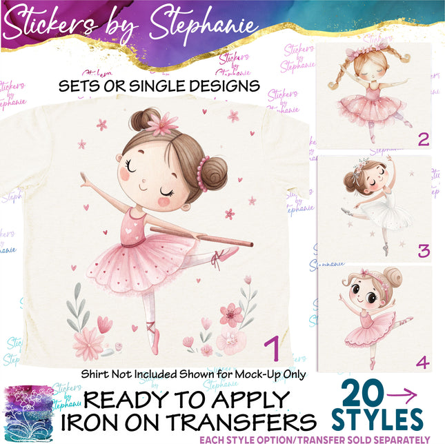 (s02-384) Ballerina Ballet Dancer Watercolor Iron-On Transfer or Sticker