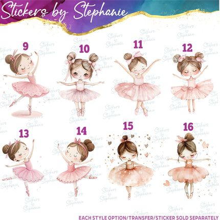 (s02-384) Ballerina Ballet Dancer Watercolor Iron-On Transfer or Sticker