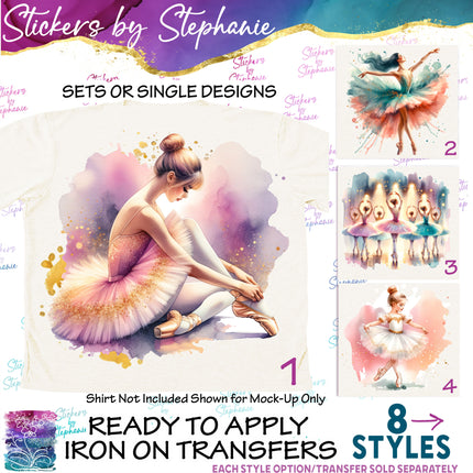 (s02-385) Ballerina Ballet Dancer Watercolor Iron-On Transfer or Sticker