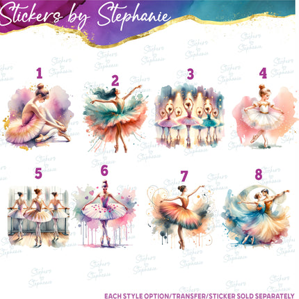 (s02-385) Ballerina Ballet Dancer Watercolor Iron-On Transfer or Sticker