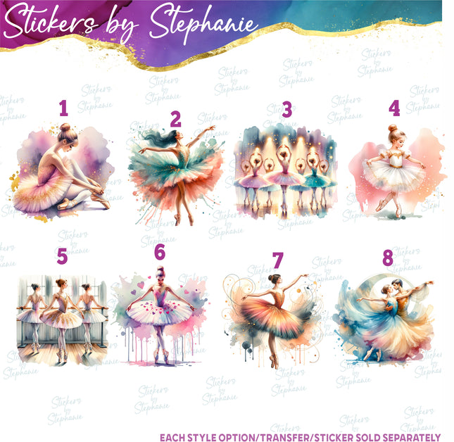 (s02-385) Ballerina Ballet Dancer Watercolor Iron-On Transfer or Sticker