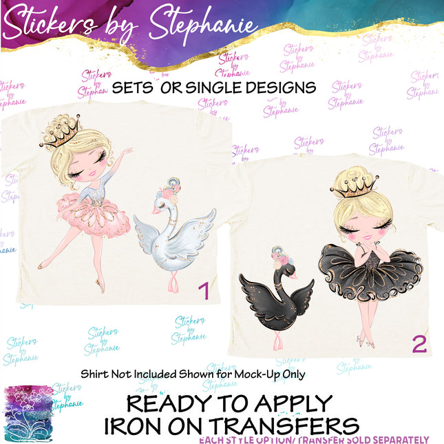 (s02-386) Ballerina Ballet Dancer White Black Swan Iron-On Transfer or Sticker
