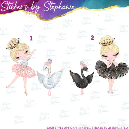 (s02-386) Ballerina Ballet Dancer White Black Swan Iron-On Transfer or Sticker